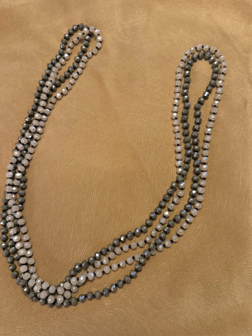 29” Layered Gray and White Beaded Necklaces